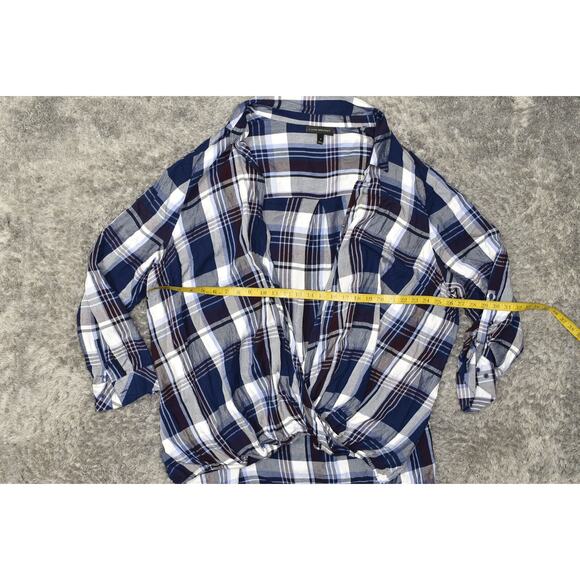 Lane Bryant Plus Size 28 Blue Plaid Rayon Blouse Long Sleeve Open Collared - Picture 2 of 7